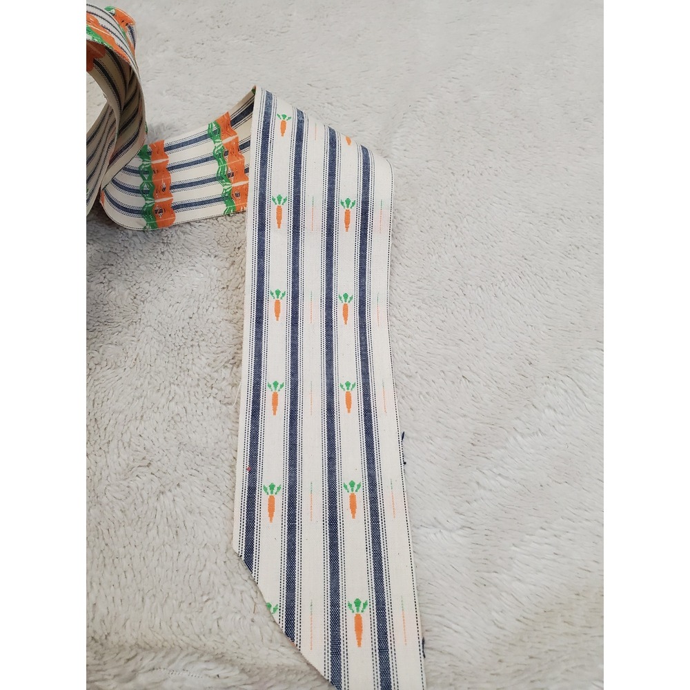 Vintage Country Blue White Ticking Striped Carrots Woven Fabric Ribbon 11.5 Yard - Picture 2 of 6